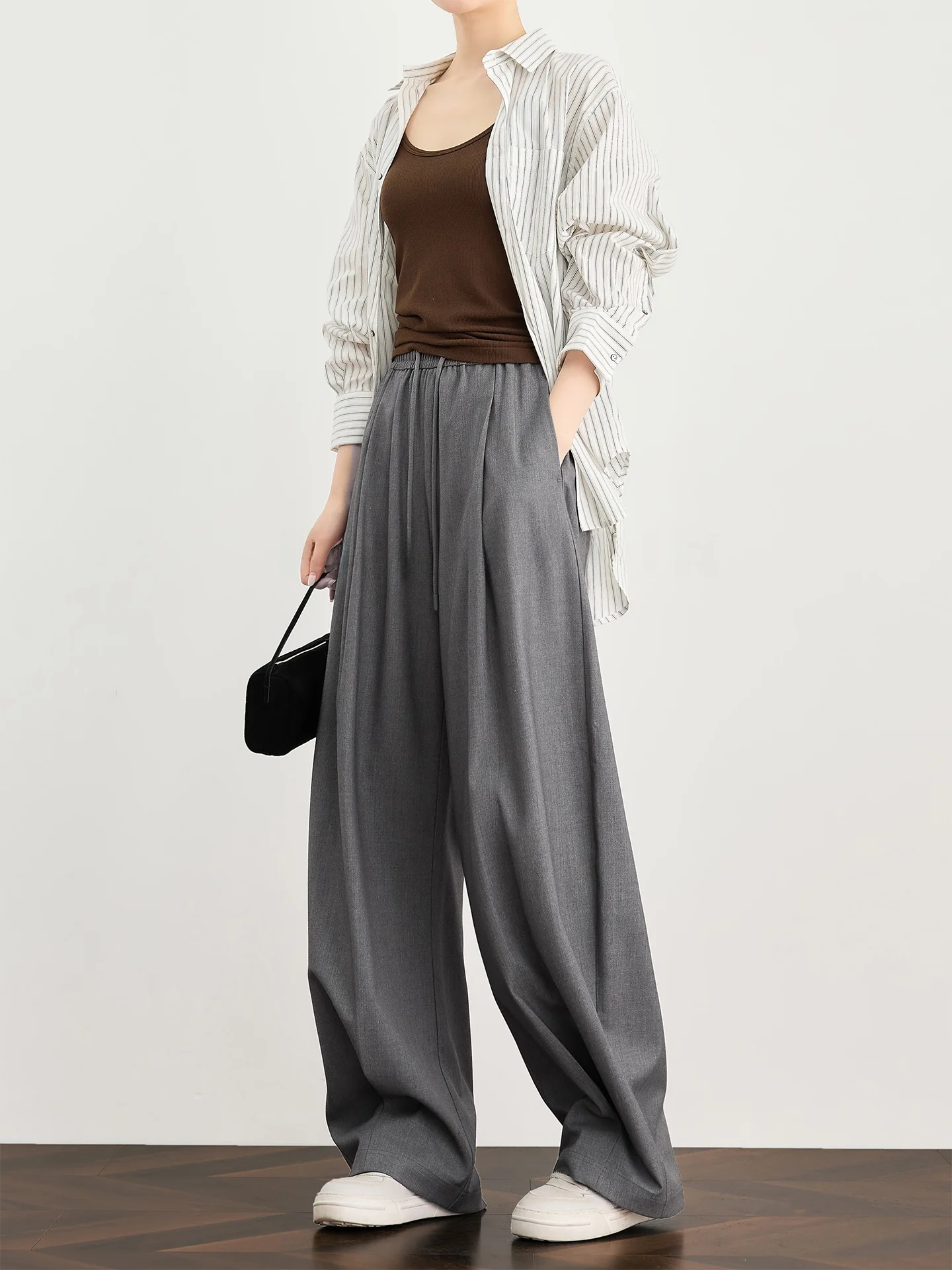 

Широкие шерстяные брюки FAESSLIN серого цвета для женщин, удлиненные, в корейском стиле, повседневные, весенняя мода