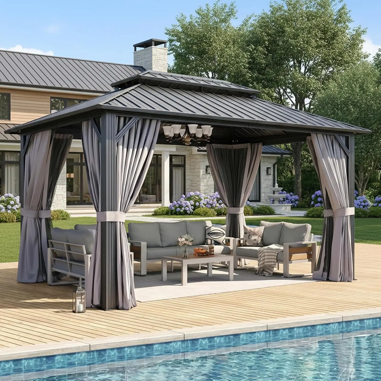 Gazebo 10x14 Hardtop Gazebo with Double Galvanized Steel Roof, Gray | Metal Frame Outdoor Pavilion with Breathable, Customized