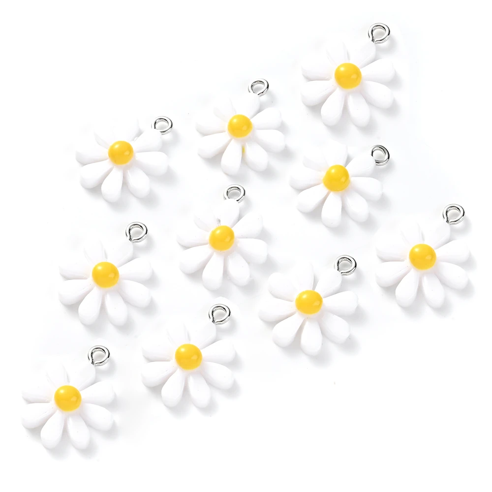10 Stuks 16X20Mm Daisy Bloem Hanger Kleurrijke Zonnebloem Kralen Charmsfor Sieraden Maken Ketting Oorbel Handgemaakte Sieraden
