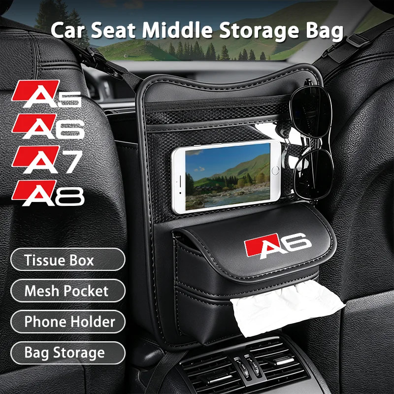Car Seat Middle Hanger Storage Bag Leather Handbag Holder Between Seat Hanging Organizer Pocket for Audi A5 A6 A7 A8 Accessories