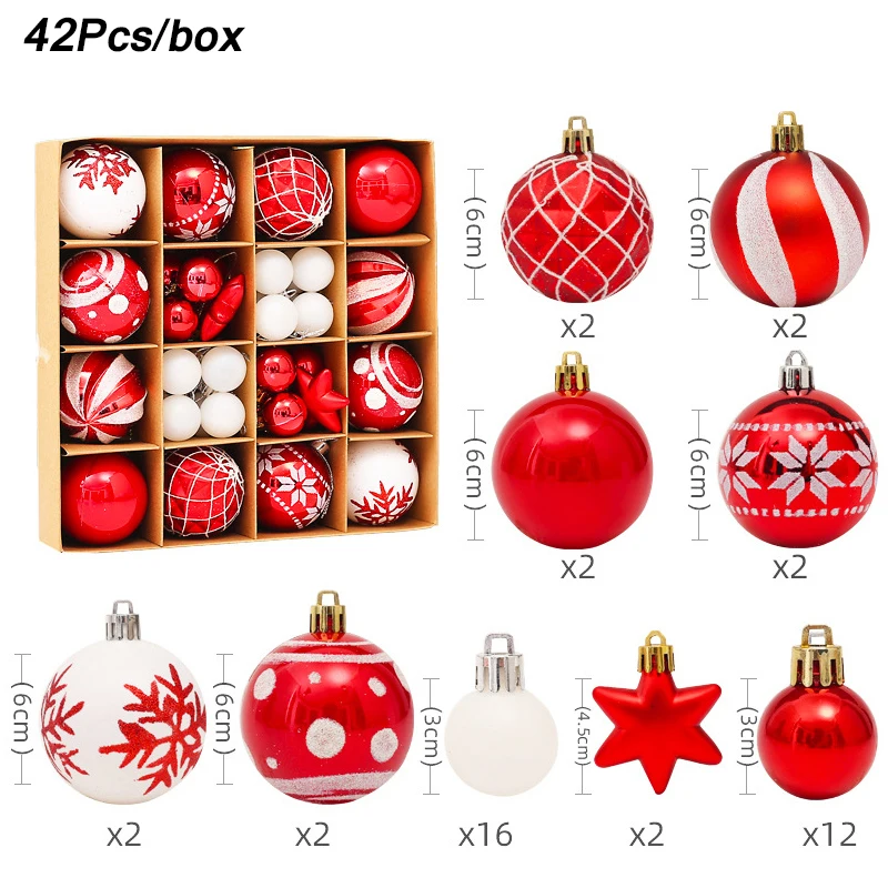 

1Box Mixed Christmas Ball Ornament Red White Gold Xmas Tree Hanging Bauble Pendants Christmas Decorations For Home Navidad Noel