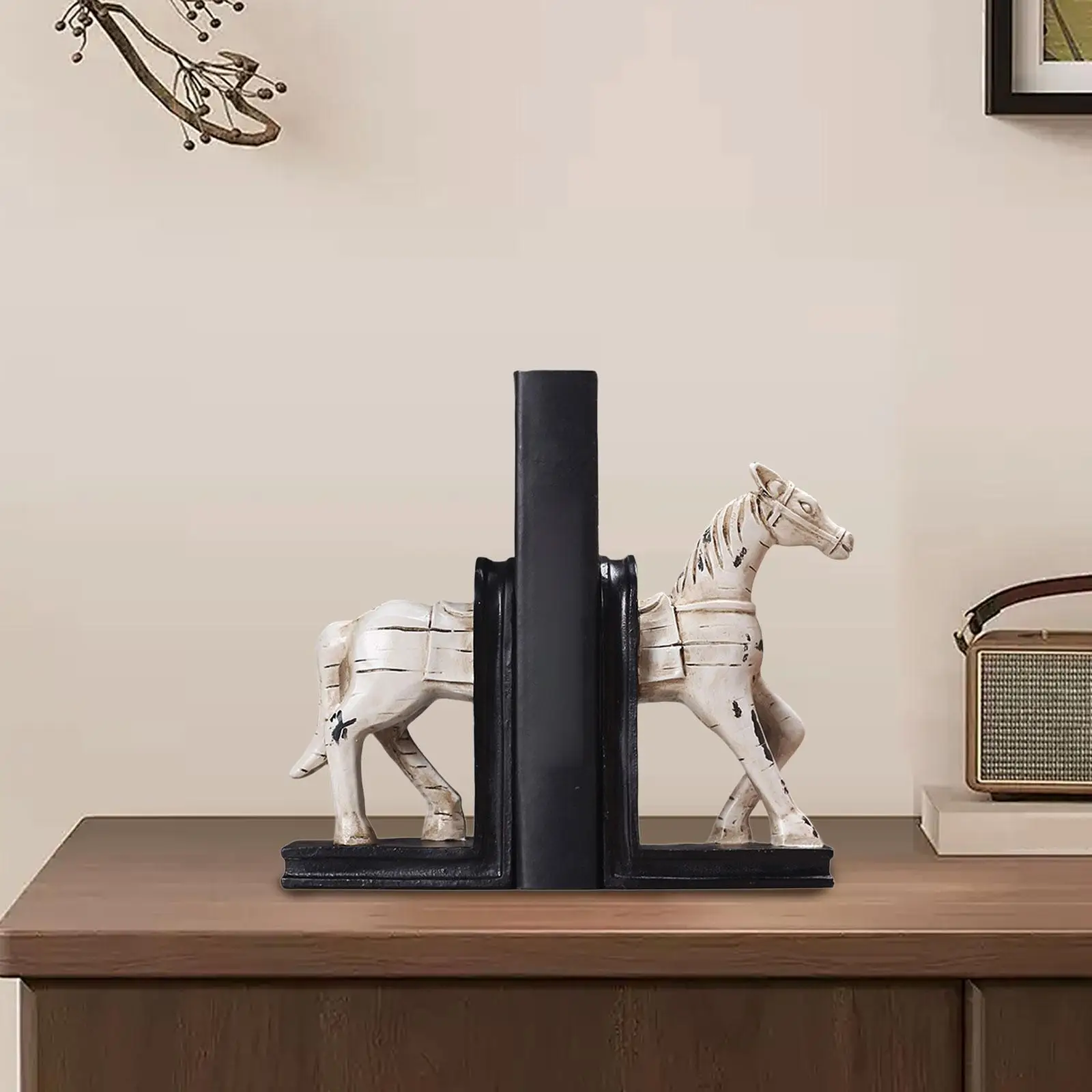 Resin Horse Bookend Book End for Shelves Desktop Ornaments Support Book Holder Book Stopper for Living Room Library Kids Room