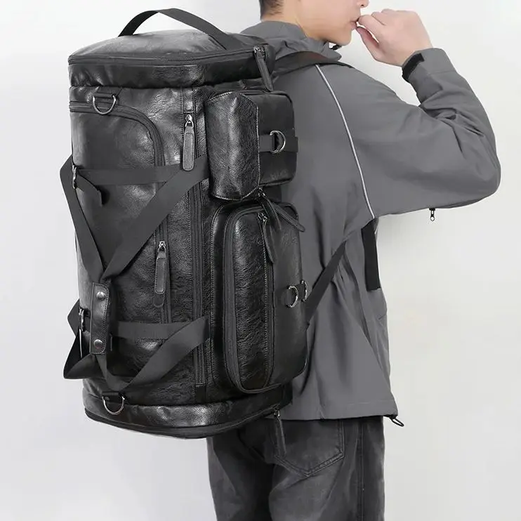 حقيبة ظهر للسفر من جلد البولي يوريثان متعددة الاستخدامات، حقيبة كتف رياضية خارجية كاجوال للرجال والنساء، حقيبة سفر للياقة البدنية في عطلة نهاية الأسبوع