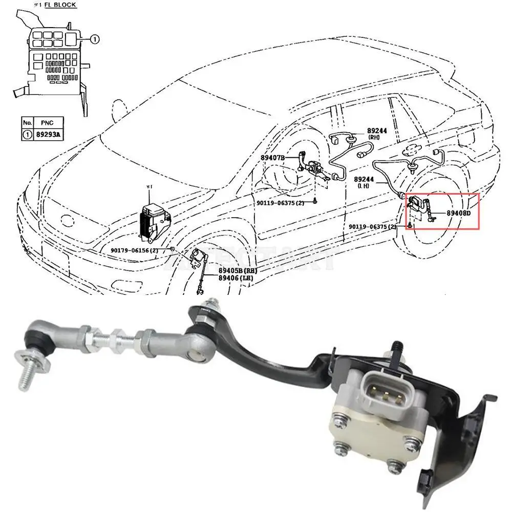 Airsusfat 1x Rear Height Level Sensor For Toyota Lexus RX300 RX330 RX350, OEM 89408-48020 89407-48030, High-Precision Auto Parts