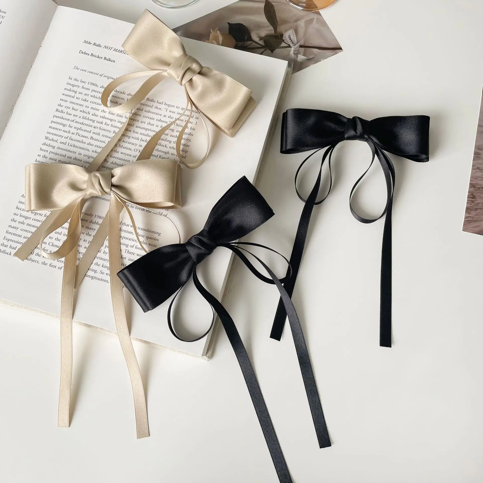 Bow Ribbon Spring Hair Clip Fairy Forest Style Non Slip Back of Head Claw for Women Half Up Hairstyle Daily Elegant