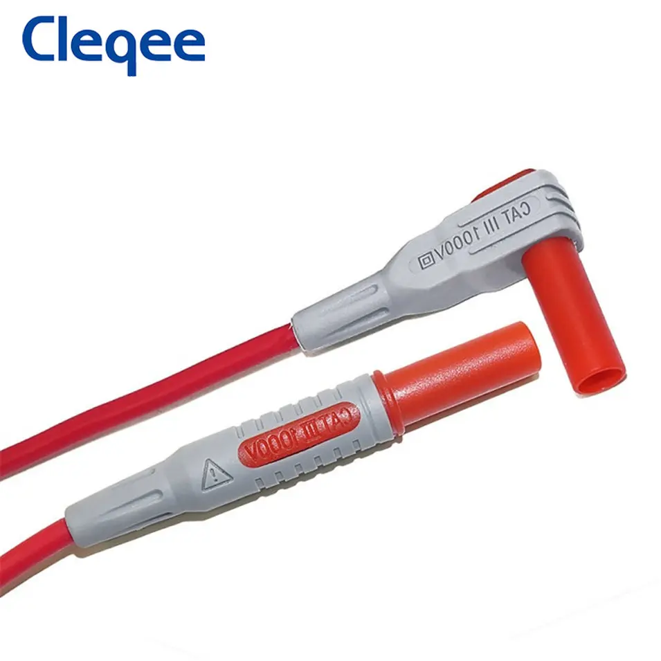 Cleqee 10Sets Multimeter Test Lead Kit Safety Banana Plug 90 Degree To Straight Multimeter Test Cable with Test Hook Clips