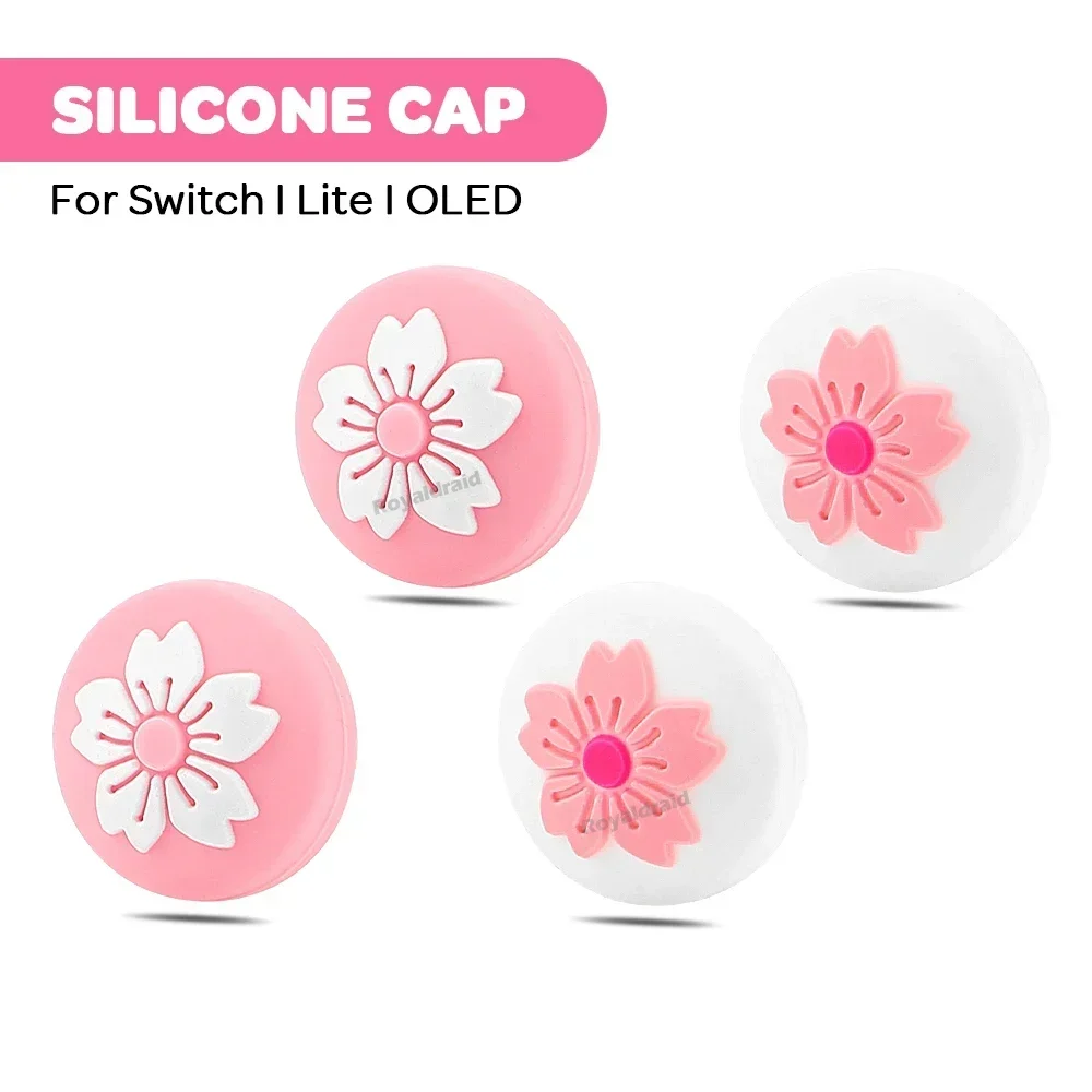 Cute Sakura Silicone Soft Thumb Stick Grip Cap 4PCS/Set Joystick Cover For Switch NS OLED/Lite Joycons Controller Thumbstick Cap