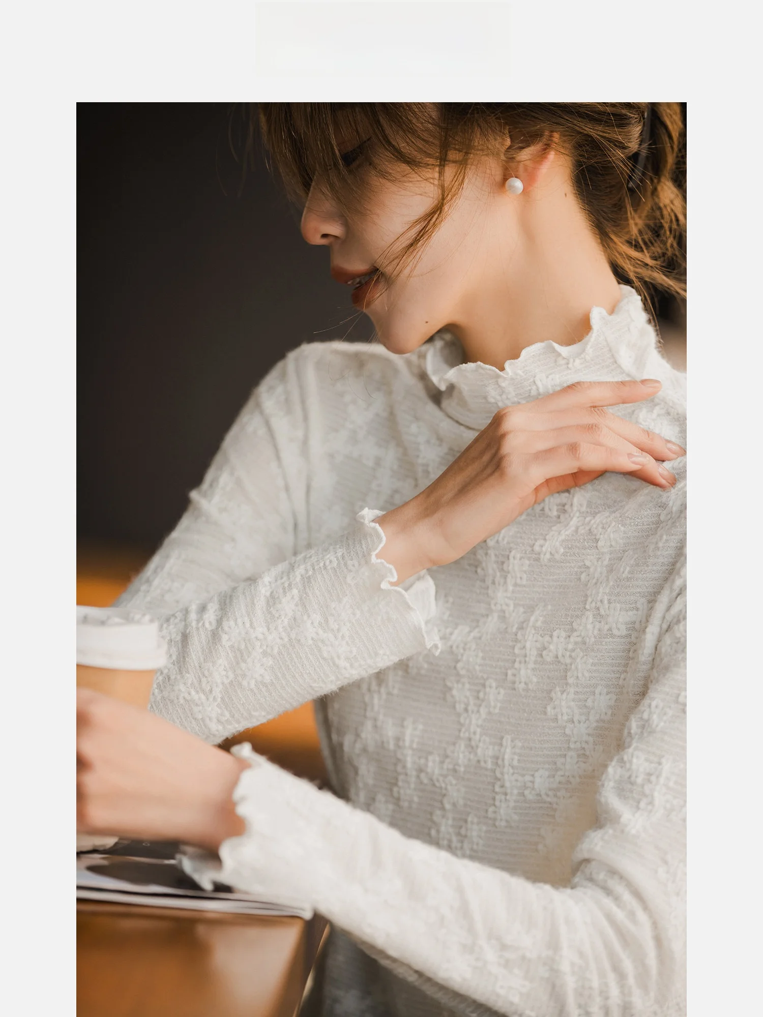 

Soft Velvet Feels Base irt Spring New Sle Women's Stand Collar Inner Wear Lace Top Nylon Rayon Spandex Blend Long Sve