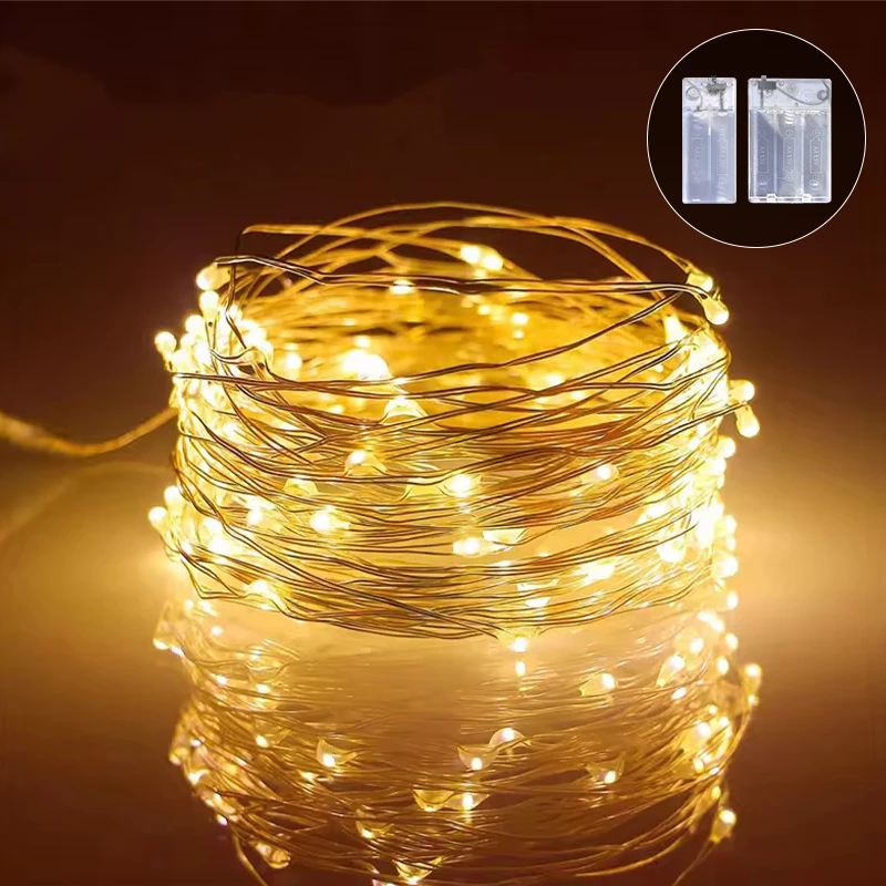 Battery Powered Copper Wire Fairy Lights Indoor Steady Glow Mini LED String for Bedroom Table Garland Christmas Party Home Use