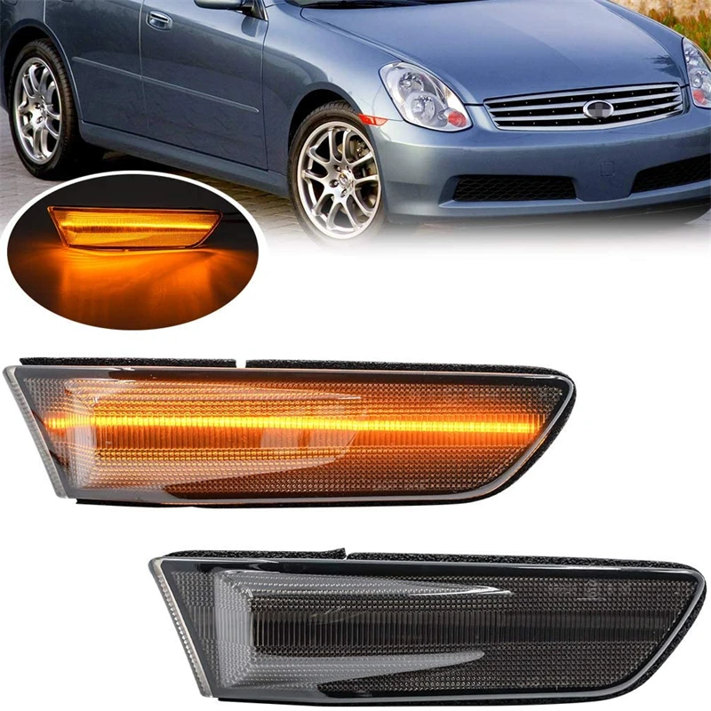 

2PCS LED Amber Bumper Side Marker Light Lamp For 2003-2007 Infiniti G35 Coupe Smoked Lens Turn Signal Light