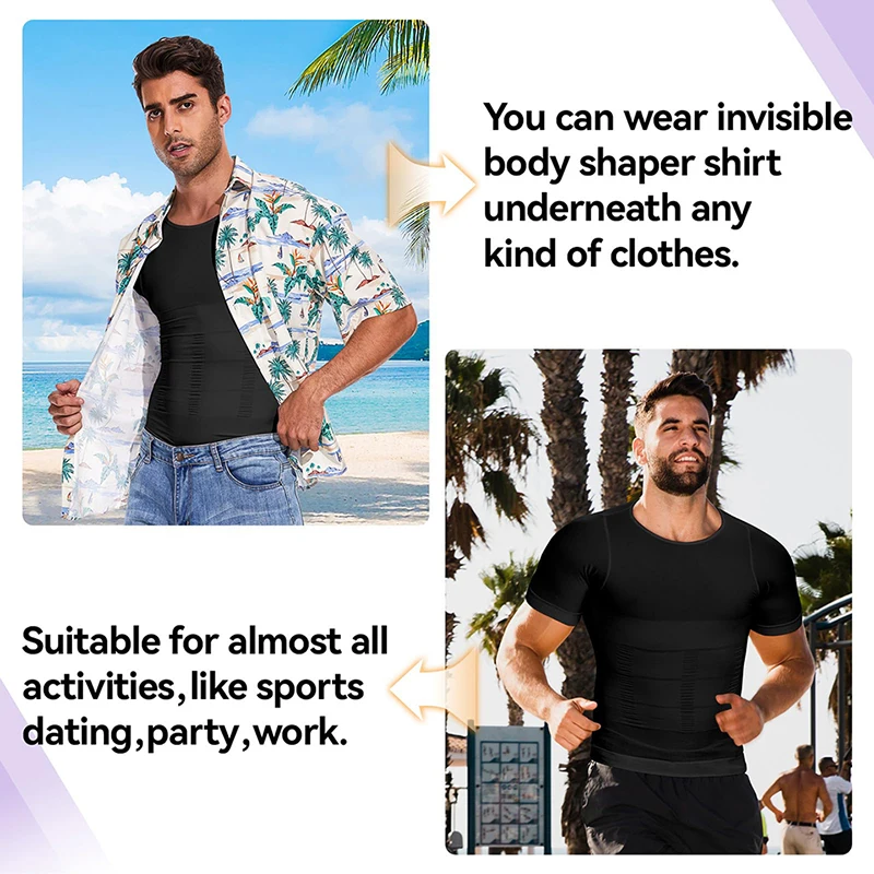 Men Body Shaper Tight Compression Shirts Tummy Control Abdomen Slimming Shaping Back Support Gynecomastia Reduce Boobs Underwear