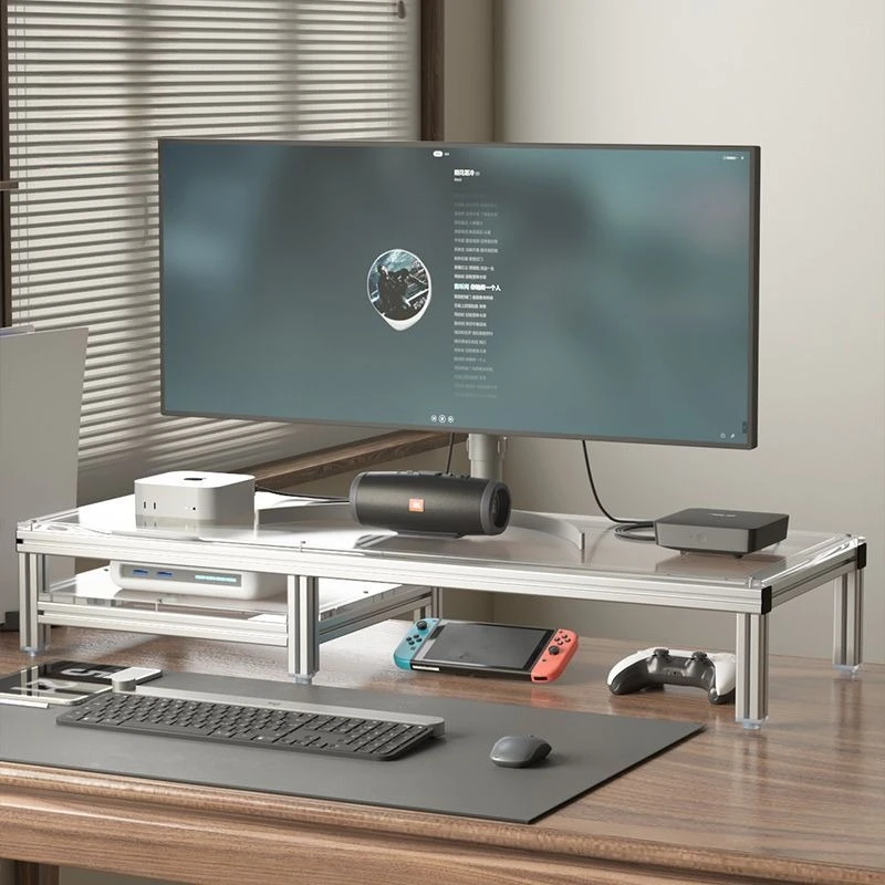 Aluminum Alloy & Acrylic Monitor Riser with Storage Tray for Desktop, Ergonomic Stand for Home Office