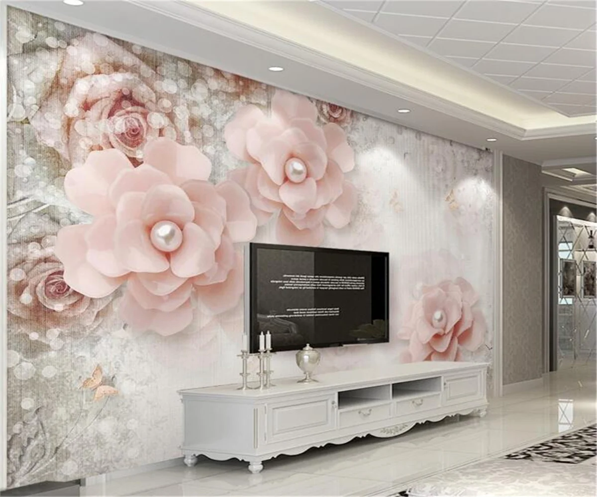 Self-adhesive wallpaper Luxury Relief Flower Pearl Jewelry TV Background Wall Living Room Bedroom Photo relief Wallpaper mural