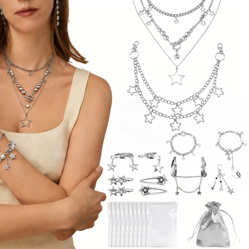 

27 PCS Trendy Star-shaped Accessories, Y2K Retro Star Jewelry, for Daily Wear, Theme Parties, Holiday Gifts, Various Styles