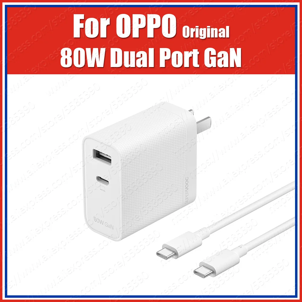 PPS Dual Port GaN 80W OPPO SuperVooc USB A Type C Charger Power Adapter EU UK AU For Find X7 X6 X5 Pro Reno10 OnePlus 10 Pro