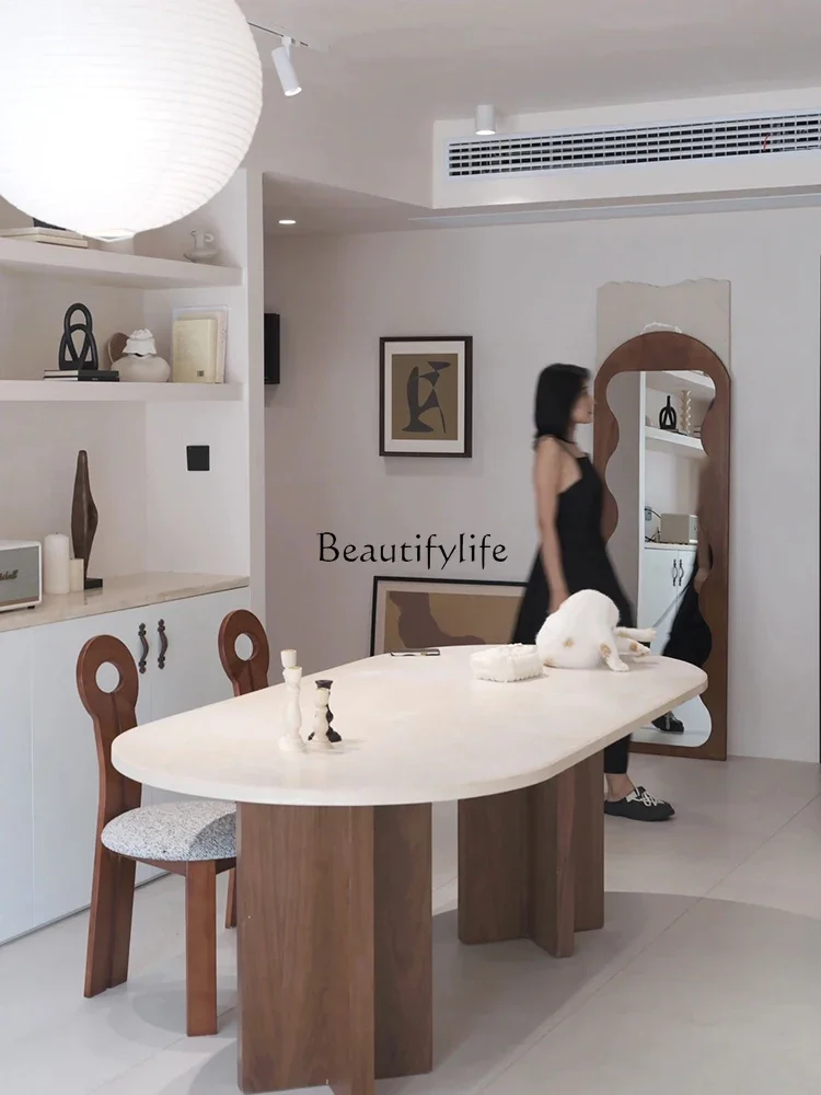 

yj5Antique Marble Dining Table Vintage Solid Wood Silent Oval Dining Table