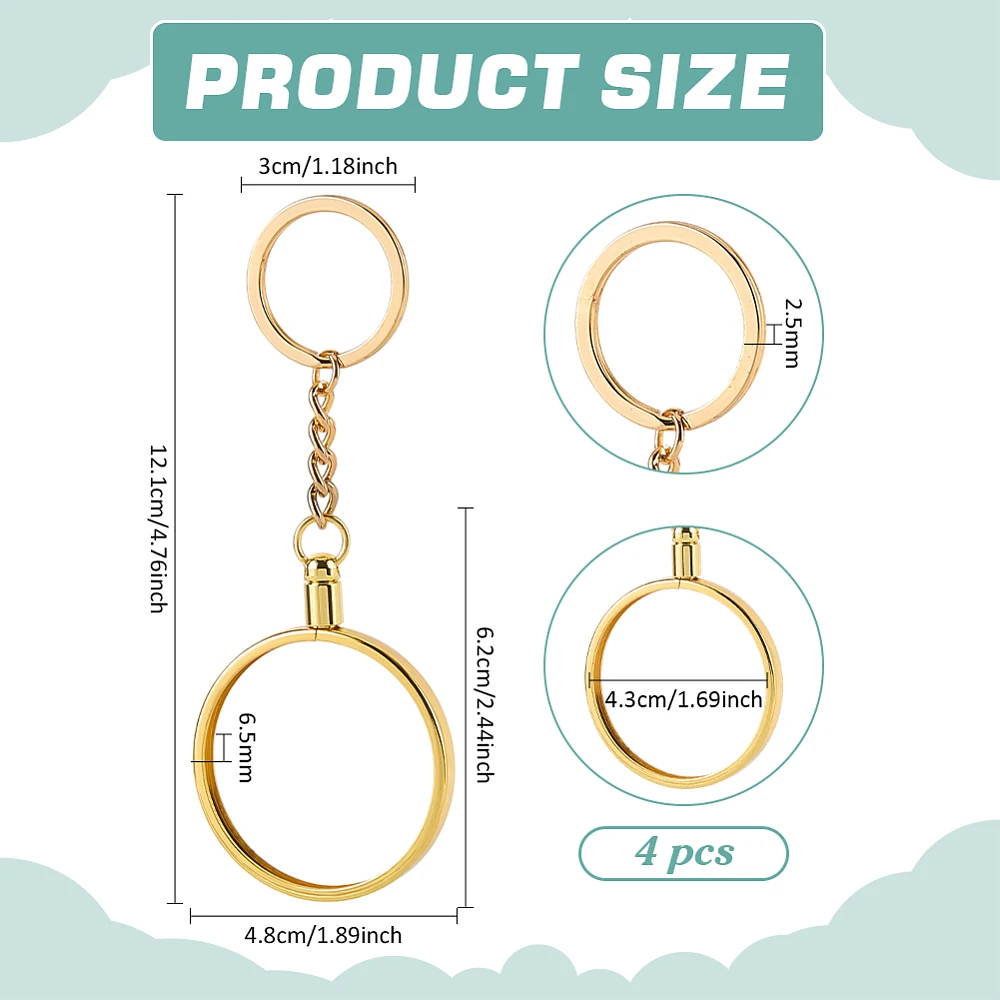 4PCS Holder Keychain 4.13/4.76inch Zinc Alloy Holder Keychains Flat Round Medallion Holders