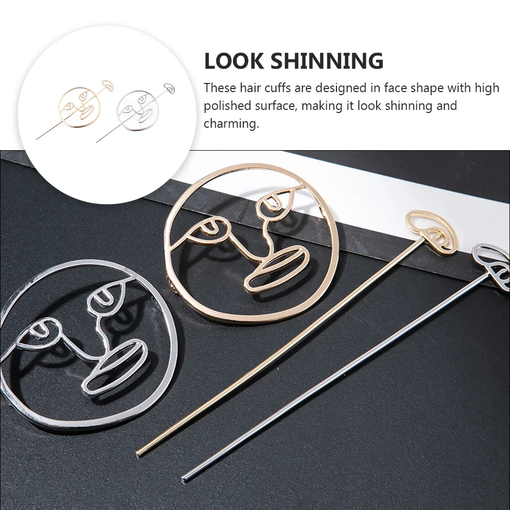 

2pcs Face Shaped Hair Cuffs Polished Metal Bun Holders Vintage Decorative Clips For Women Elegant Wedding Party Daily Use Hair