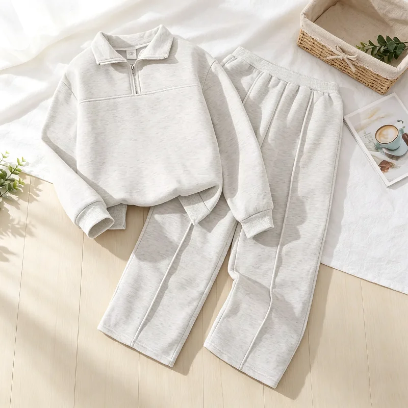 Children Sweatshirt Suits Autumn Winter Kids Warm Outdoor Sporty Top+Pants 2Pc Outfits Boys Girls Casual Solid Sets 6-14 Years