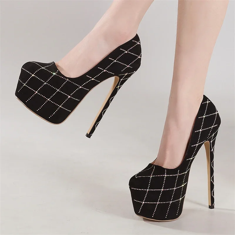 

Luxury Women's Shoes Sexy Crystal Diamond Round Toe Woman Pumps Fashion Platform Super Stiletto Heels Nightclub Strippers Shoes
