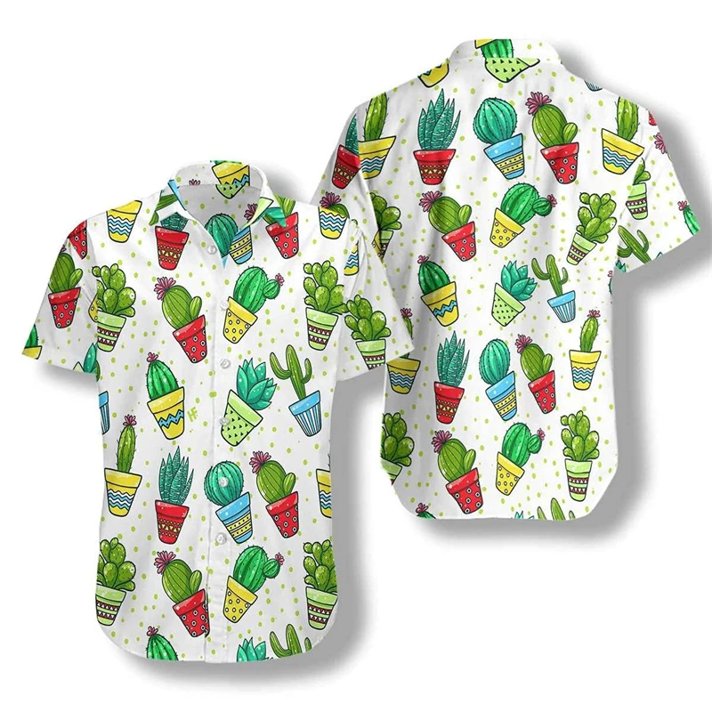 Chemise de plage à motif cactus amusant, style Harajuku, chemises à fleurs du désert pour hommes, vêtements hawaïens, chemisiers à manches courtes pour femmes