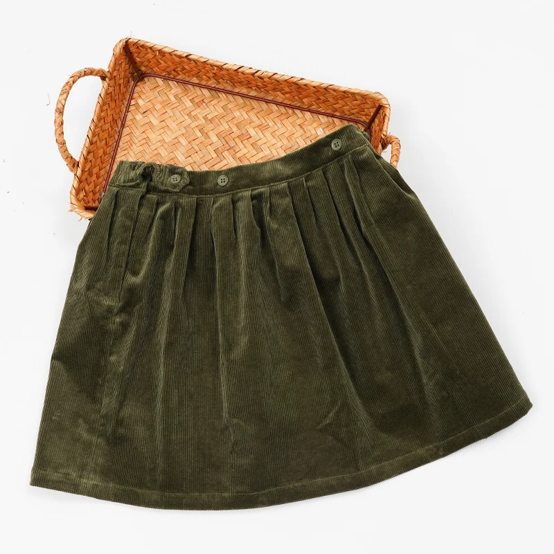 Retro Cord-Minirock mit hoher Taille für Mädchen, Frühlingsneuheit, verstellbare Knöpfe, elastische Taille, locker sitzende Kinderröcke, Mädchen-Winterkleidung – Detail 17