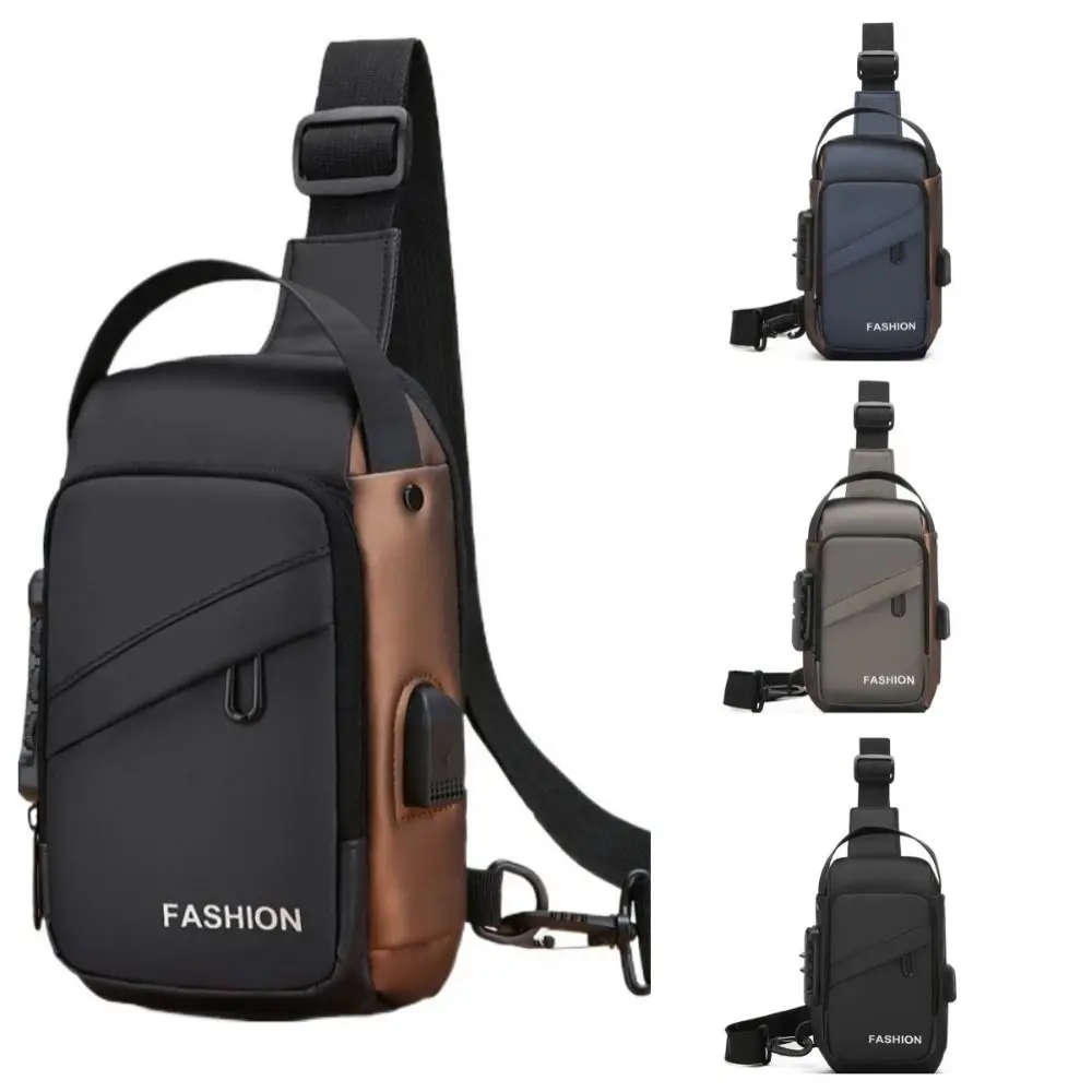 

Anti-theft Men's Chest Bag Adjustable Strap Large Capacity Password Sling Bag Waterproof USB Charging Port