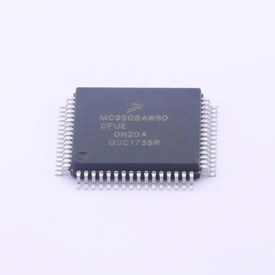 MCU 8-bit HCS08 CISC 60KB Flash 3.3V/5V 64-Pin PQFP Tray - Trays  MC9S08AW60CFUE