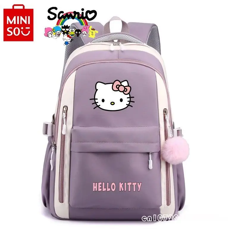 حقيبة ظهر نسائية جديدة من Miniso Hello Kitty حقيبة ظهر عصرية عالية الجودة من النايلون للفتيات متعددة الاستخدامات بسعة كبيرة حقيبة ظهر للطلاب