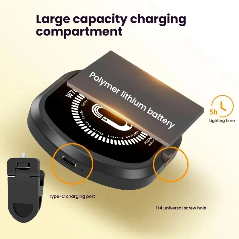 Mini Magnetic Selfie RGB Light Rechargeable 360° Rotation Adjustable Brightness Clip on Phone Computers Photography Fill Lights