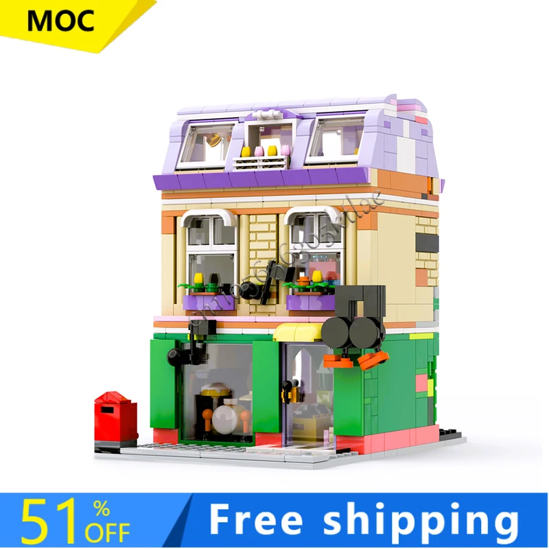 822PCS MOC City Street Views Modular Music Store Building Blocks Diy Educational Assembly Children Toys Popular Birthday Gifts