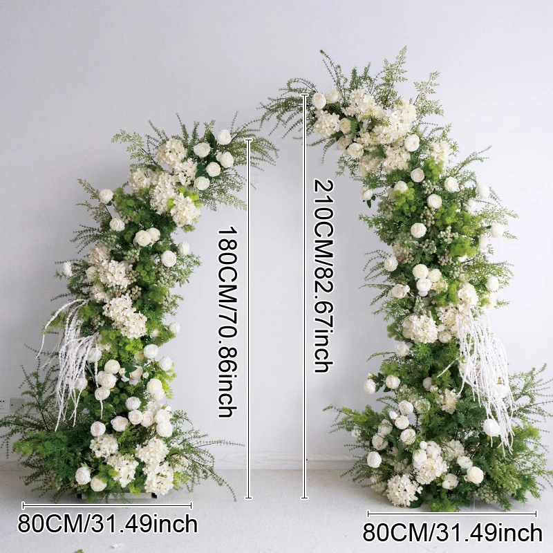 Uflower Groene Planten Blad Witte Roos Bloem Rij Bruiloft Achtergrond Hoorn Boog Stand Decor Podium Gangpad Vloer Bloemstuk Prop