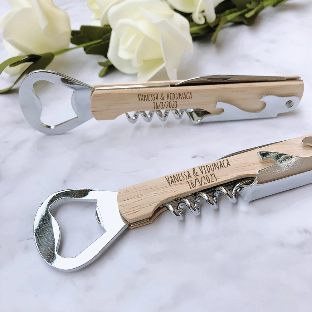 

Personalized Wedding Favors Wood Handle Corkscrew Wine Opener Custom Logo Engraved Corkscrew Bottle Opener Wedding Souvenirs