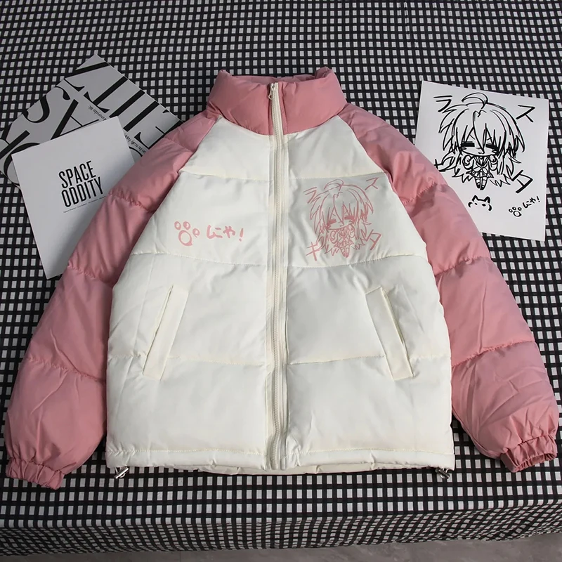 

Japan Anime Cotton Puffy Parkas Women Fall Winter Thick Warm Coat Harajuku Y2K Cute Kawaii Outwear Padded Jacket