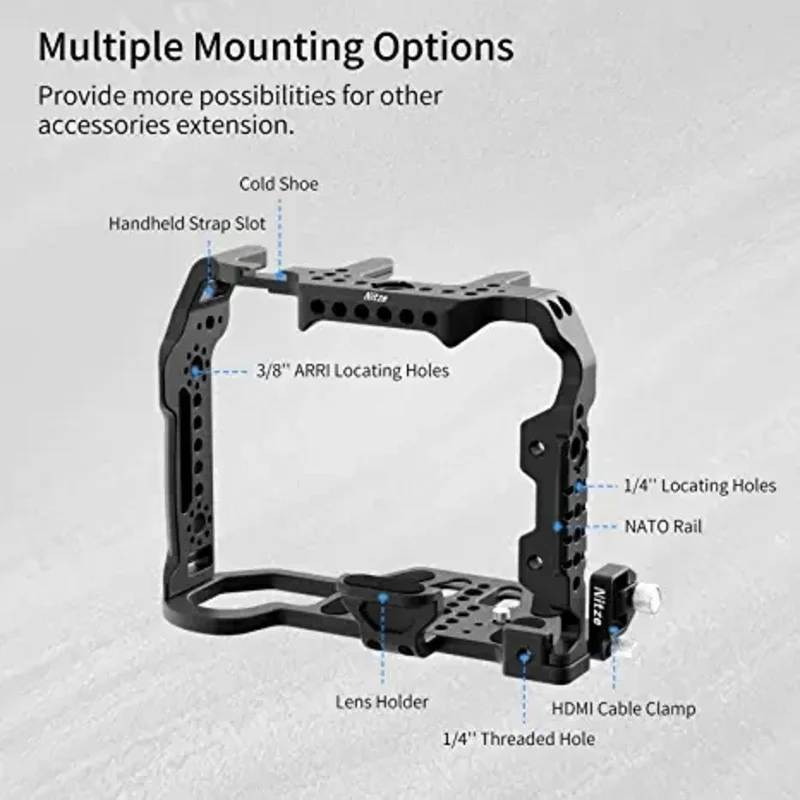 

NITZE T-C02B C70 Camera Cage with PE20 HDMI Cable Clamp, Built-in Lens Adapter Support and NATO Rail for Canon EOS C70 Camera