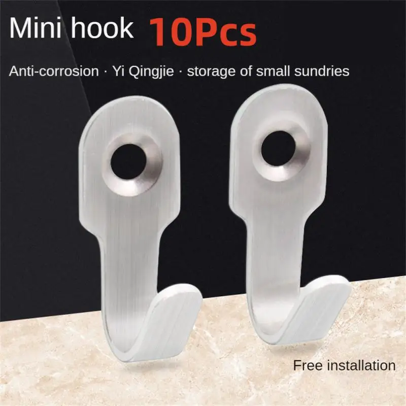 10cps Hooks Stainless Steel Hanging Adhesive Hooks Stick On Wall Door Clothes Handbag Towel Holder Wall Hange Kitchen Bathroom