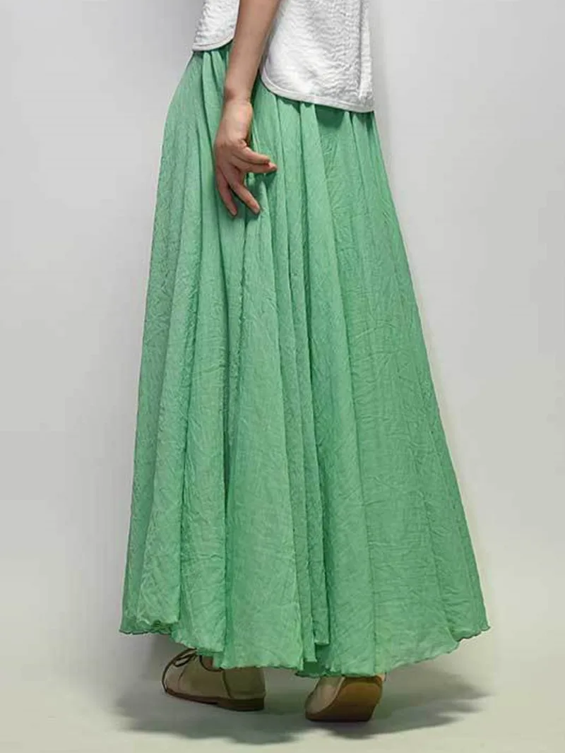 

2025 Women Linen Cotton Long Skirts Elastic Waist Pleated Maxi Skirts Beach Boho Vintage Summer Skirts Fashion Women Skirts 33XH