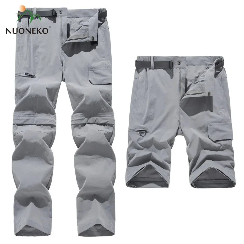 

NUONEKO New Elastic Mens Hiking Pants Outdoor Sport Summer Quick Dry Waterproof Detachable Camping Trekking Climbing Cargo