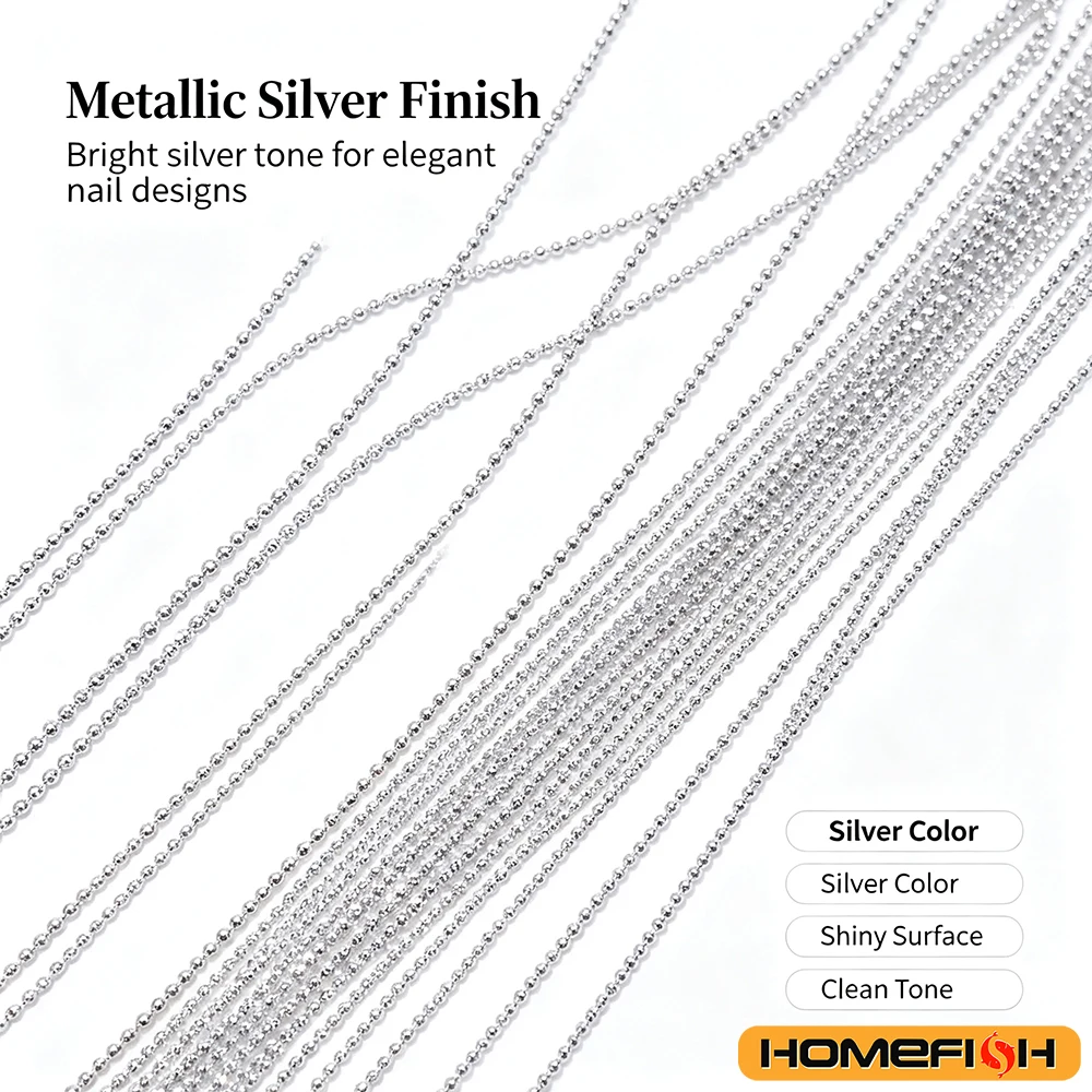 1M/Pack 0,8mm Gold Silber Nagelperlenkette Charm Ellipse Stein Nagelkunst Dekorationen Glitzer Metall Stahlkugel Schmuckzubehör – Detail 5