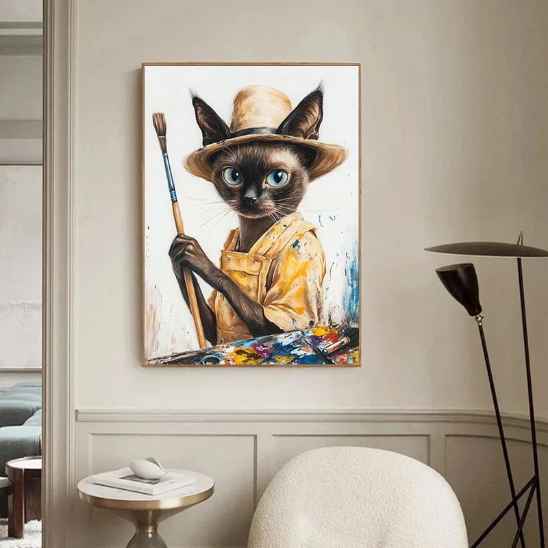 Multiple sizes 1pc frameless Canvas Painting Minimalist Pastel Cat Painting Poster Modern Funny Animal Prints Canvas Painting Wa