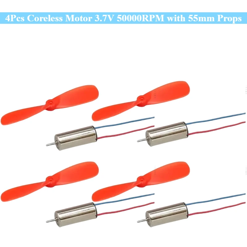 4Pcs DIY High-Speed Coreless Motor Set Hollow Cup 3.7V 50000RPM with 55mm Propeller Props CW/CCW for Micro FPV Quadcopter Toy