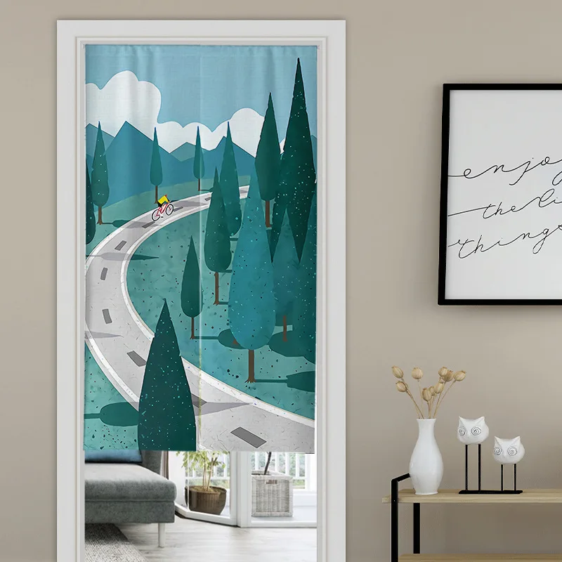 Creative Hand Painted Cartoon Travel Landscape Door Curtain Kitchen Doorway Partition Curtain Entrance Fengshui Hanging Curtain