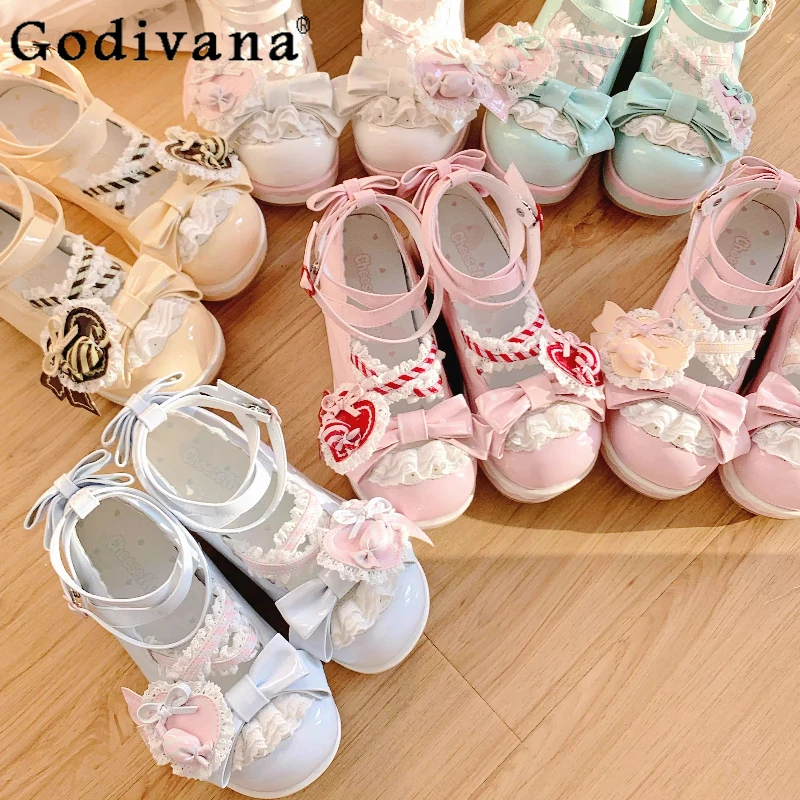 

Original Sweet Lolita Style High Heels Summer New Girls Women's Cute Bow Elegant Lo Mary Jane Shoes Y2K Platform Shoes Pumps