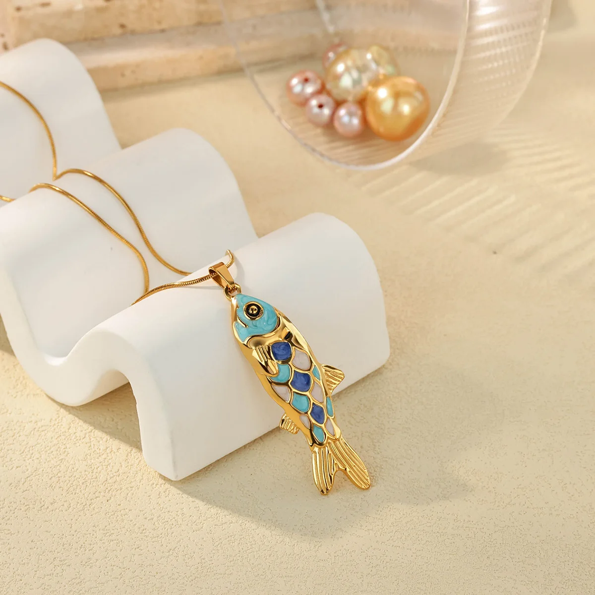 

Colored Enamel Fish Pendant Necklace for Women Men Rope Snake Chain Necklaces Ocean Stainless Steel Jewelry Lucky Jewish collar