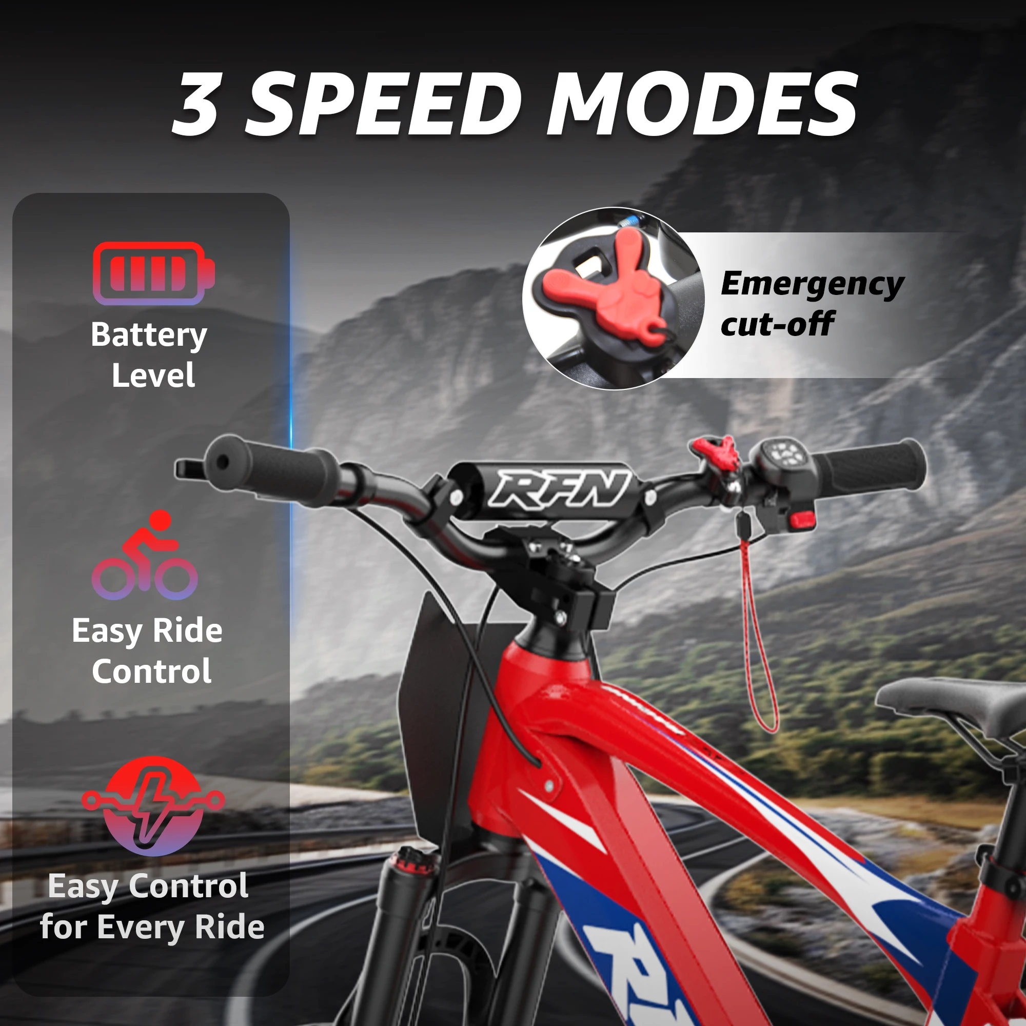 RFN EVO16 Kids Electric Bike 4-8 Years Old 750W 3-Speed 36V 5Ah 16 Inch Tire - Children's Electric Bicycle image 3