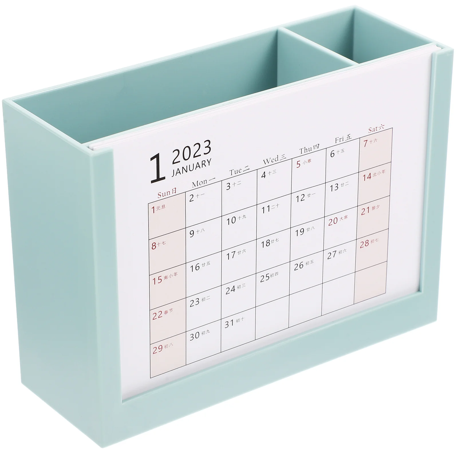 

2023 Pen Holder Desk Calendar Tabletop with Desktop Storage Case Daily Schedule Planner Calendars Penholder Office