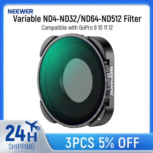 NEEWER Filtro de ND4-ND32 variable compatible con GoPro 9 10 11 12, filtro ND variable de 2-5 paradas con vidrio HD multicapa HD