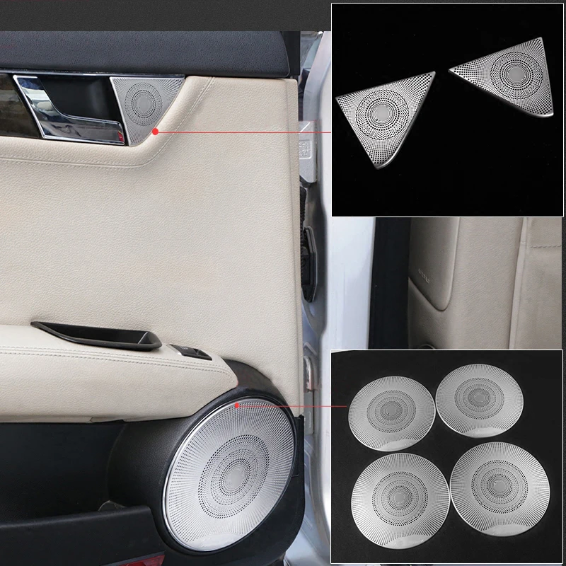 Porta do carro Altifalante Guarnição Capa para Mercedes Benz, Áudio Speaker, Carro Styling Acessórios, Classe C, W204, C180, C200, 2008-14, 4Pcs