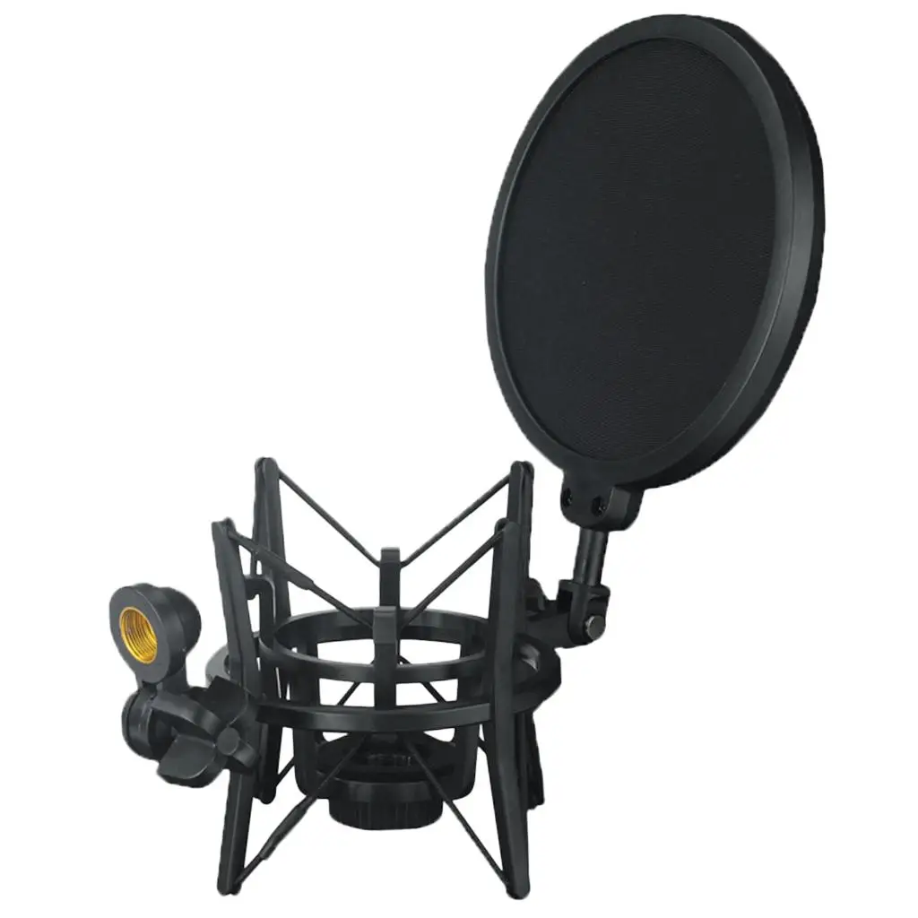 Universal Condenser Microphone Shock Mount with Pop Filter Spider Holder Anti-vibration Support for Recording Studio Stand