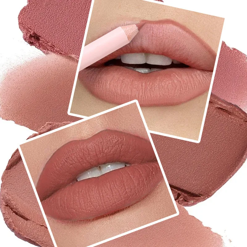 Matte Lip Liner, Waterproof, Long-Lasting, Non-Fading, Smooth Wooden Lip Pencil, Outlines Lip Shape, Does Not Smudge, Beginner-Friendly Outlining Lipstick Pen